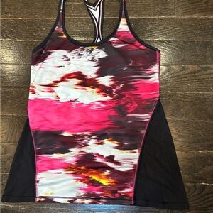 Lululemon Athletica Pink and Black Tank Top with sheer mesh back